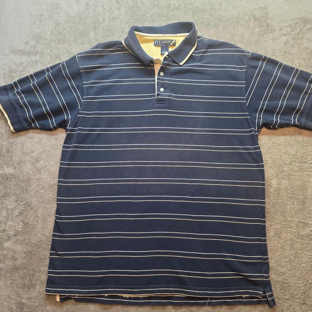 Ivy Crew Explorer Polo Shirt Mens XL Blue Striped 100% Cotton Knit Casual